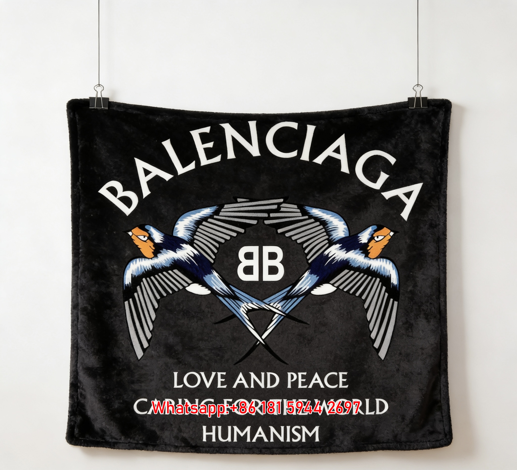 Balenciaga Swallow BB Logo Flannel Sofa Throw Blanket Luxury Brand Cover BA030